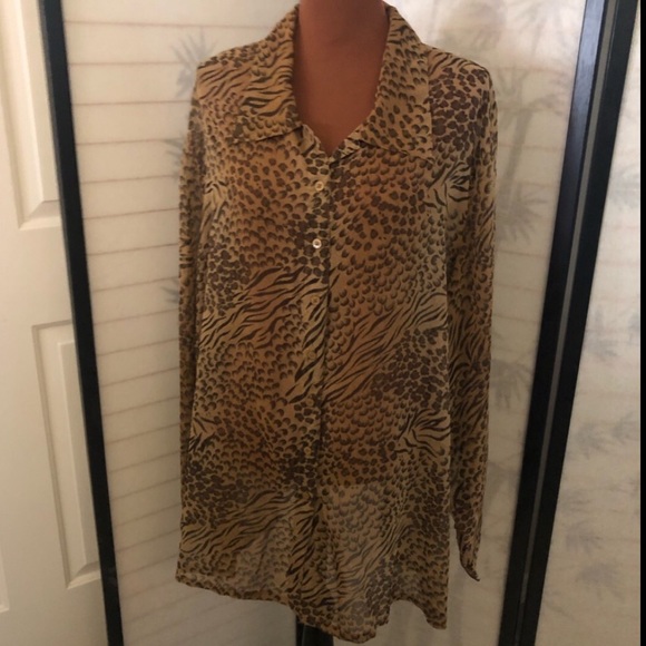 American Angel Long Sleeve Button Front Animal Print Plus Size 3x Tan Brown NWOT - Picture 13 of 14